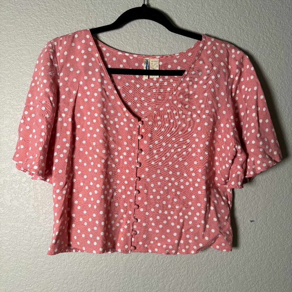 JAPNA Pink with Polka Dots Blouse Size Small